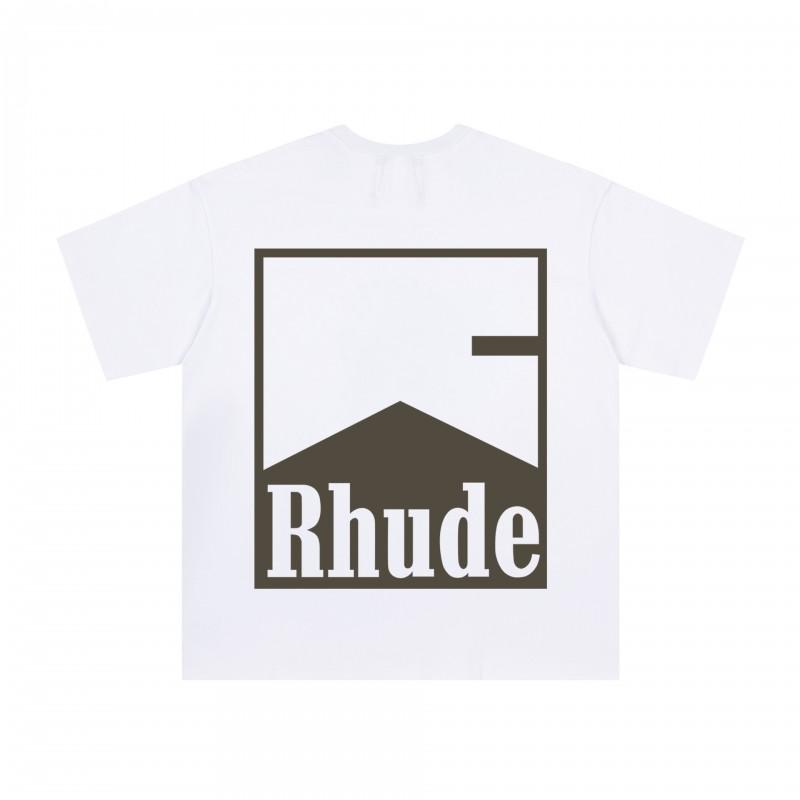 RHUDE Geometric Print T Shirt Men Women Loose Fit Short Sleeve Casual Tee