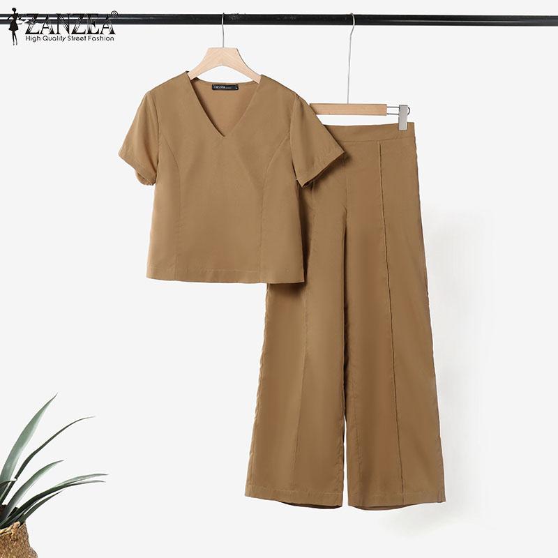ZANZEA Женский повседневный костюм из двух частей с коротким рукавом и брюками