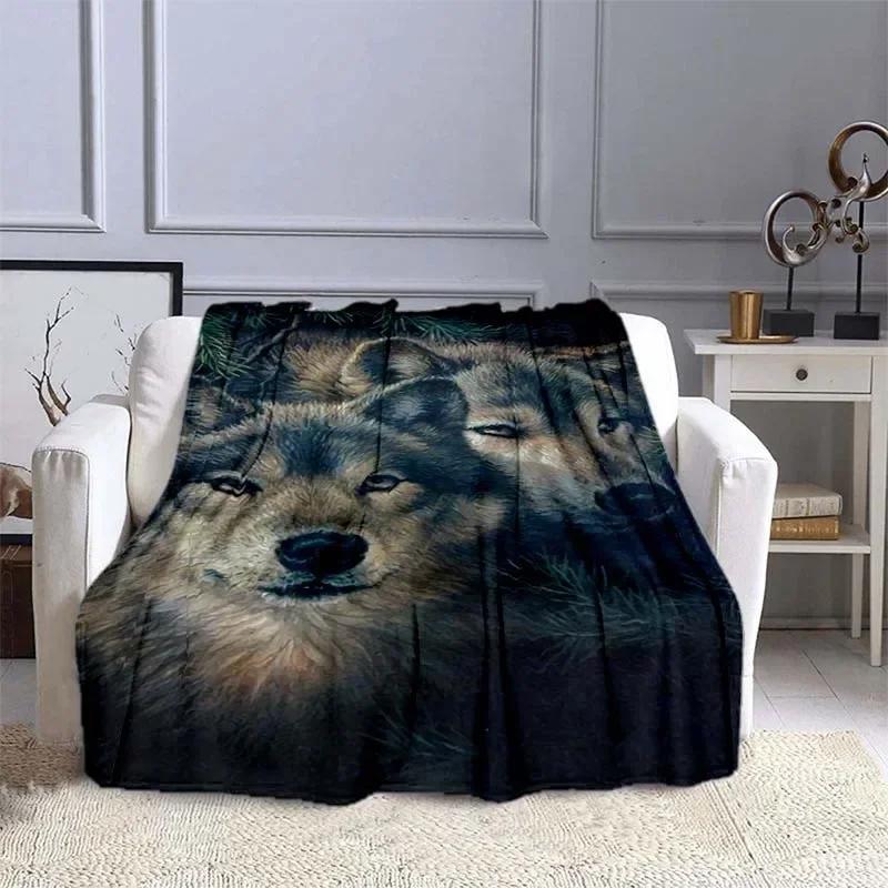 3D Wolf Pattern Flannel Throw Blankets for Beds Super Soft Warm Blanket Cover for Kids Boys Girls Car Sofa Couch Decoration