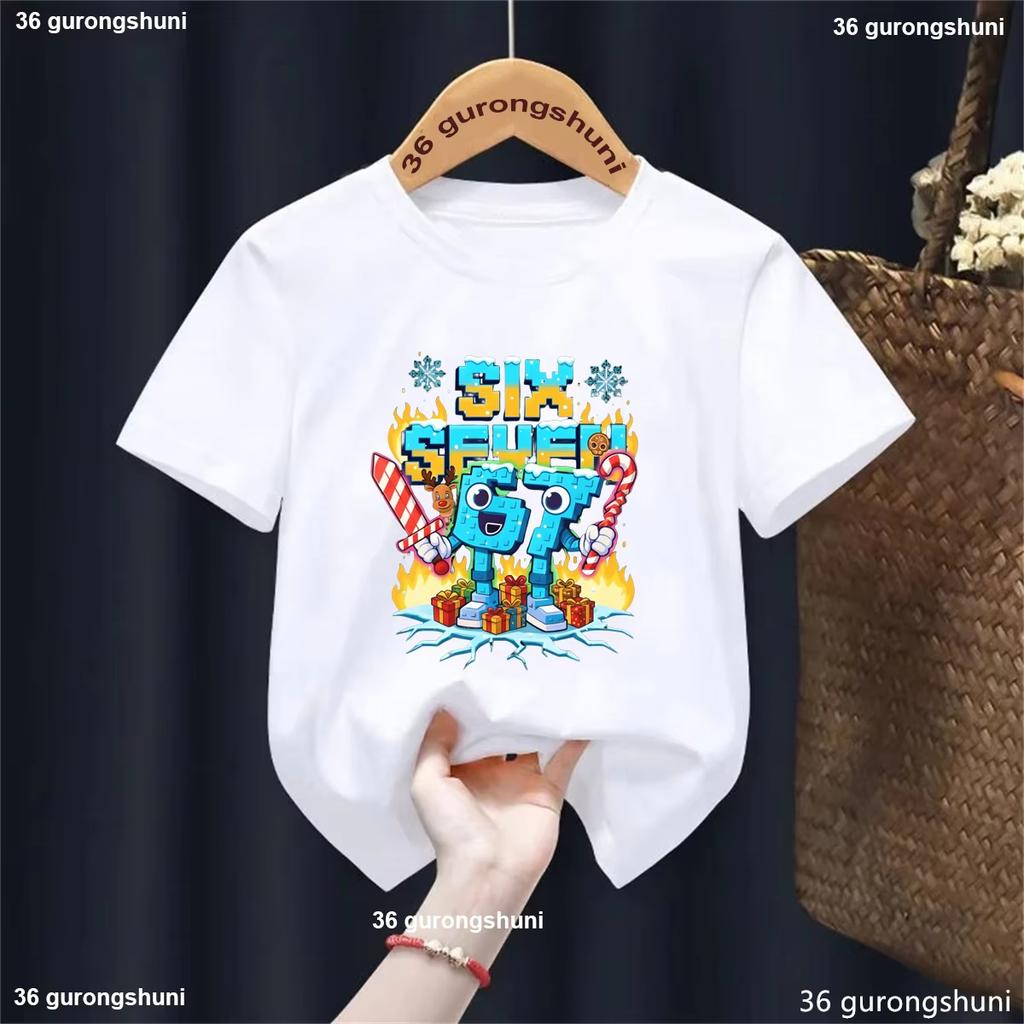 Kids Christmas Pixel SIX SEVEN Number 67 Graphic TShirt Soft Cotton Cool Wear for Boys Girlstk0128