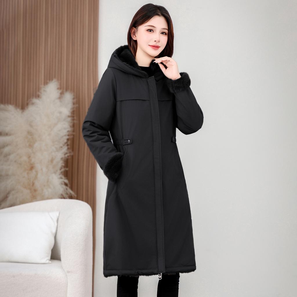 Winter new hooded medium and long down cotton-padded clothes women's clothing versatile and warm, wearing thickened cotton-padded jackets