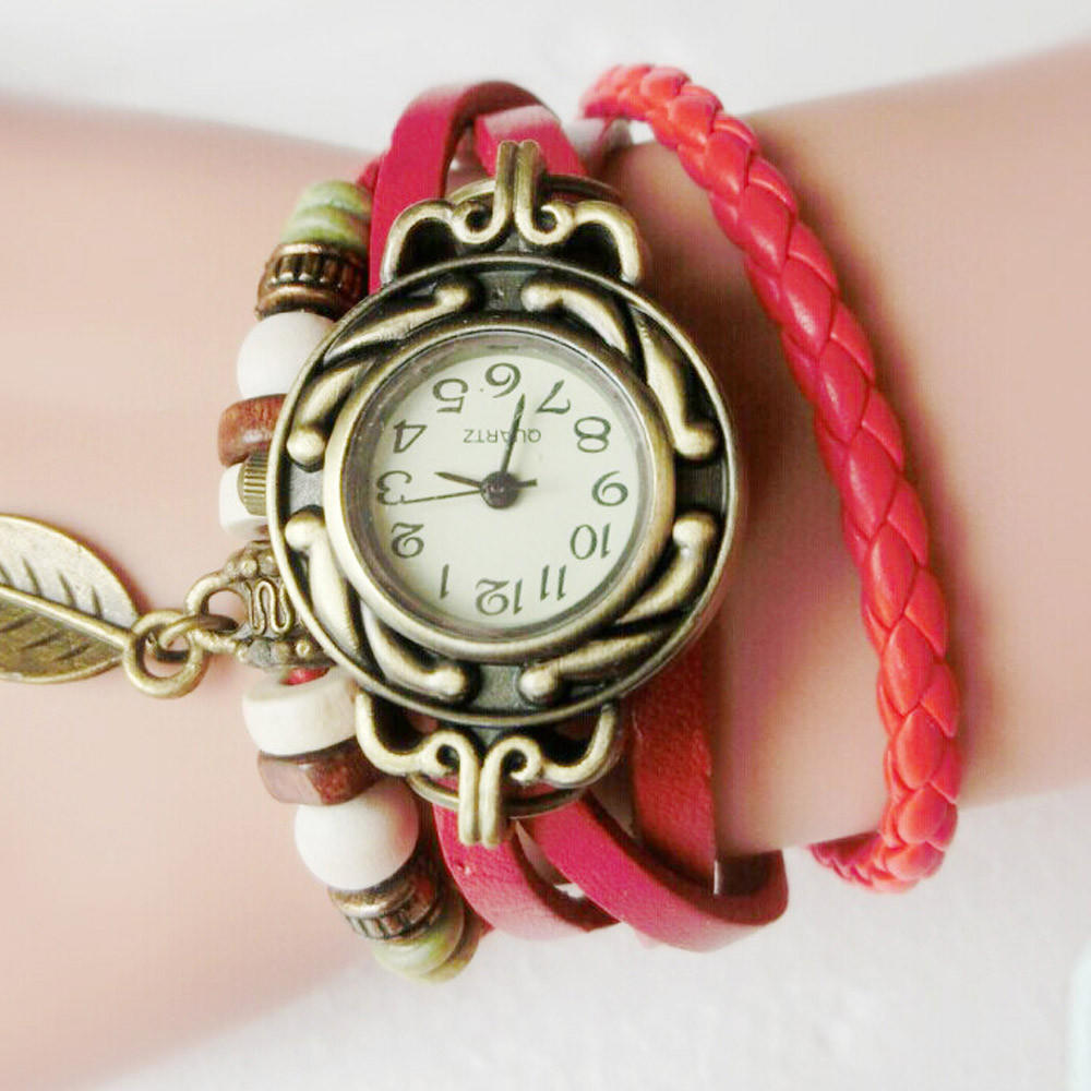 Hot Sale Vintage Leather Watch New Arrival Wrap Around Bracelet Watch Bronze Detail Precise Stylish Retro Compact Wristwatch