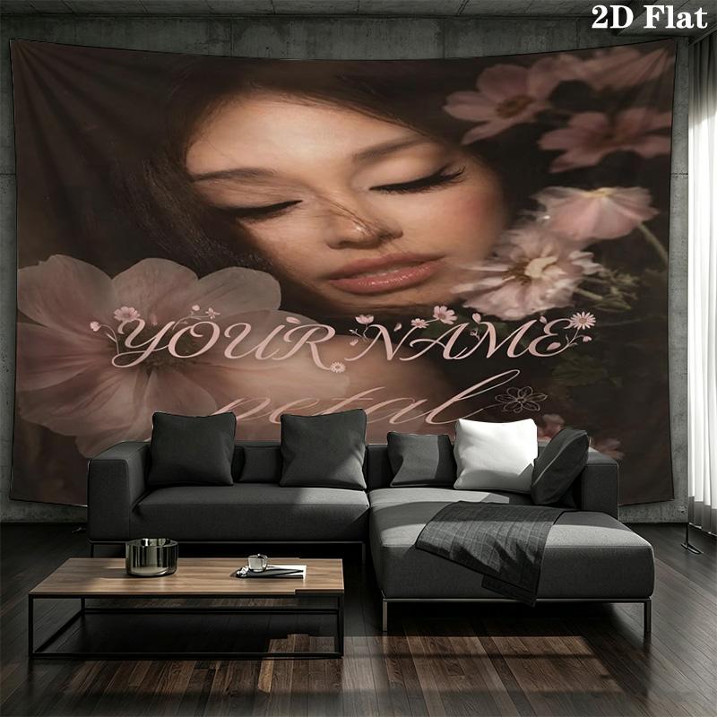 Floral Dreams Custom Name Wall Tapestry Aesthetic Wall Hanging Printed Fabric Blanket Decorative Tapestries For Bedroom Living Room Home Decor