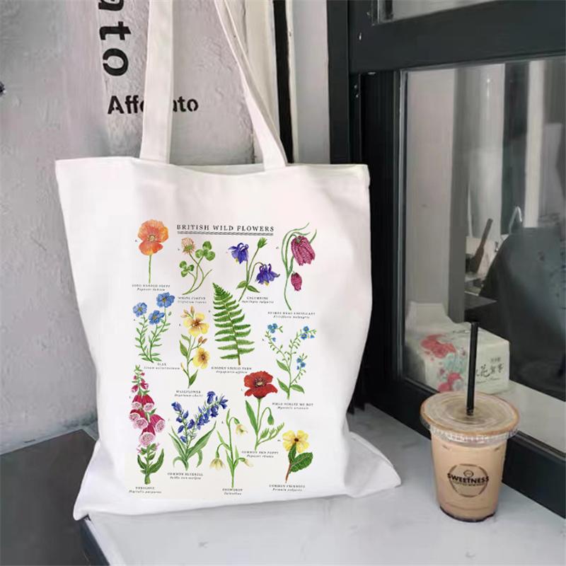 Fruit Print Floral Canvas Tote Bag Korean Style Shopping Bag Women's Daily Shoulder Bag Daisy Pattern Handbags