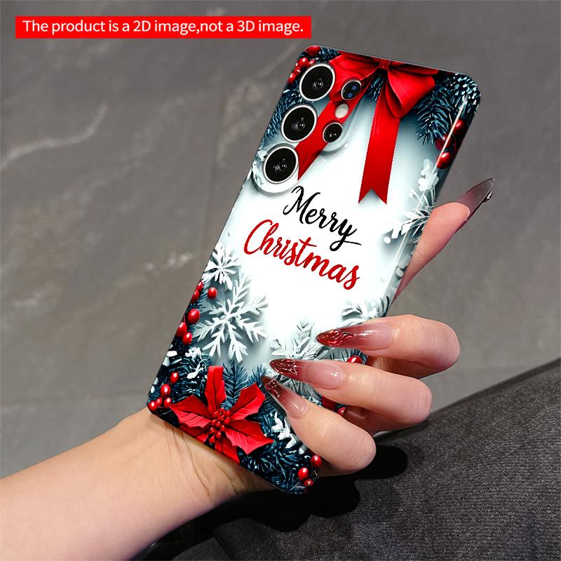 2DFlat Samsung phone case Merry Christmas Wreath with Red Bow and Poinsettia Applicable to Galaxy S22 S23 S24 S25ULTRA S26 A12 A13 A14 A15 A16