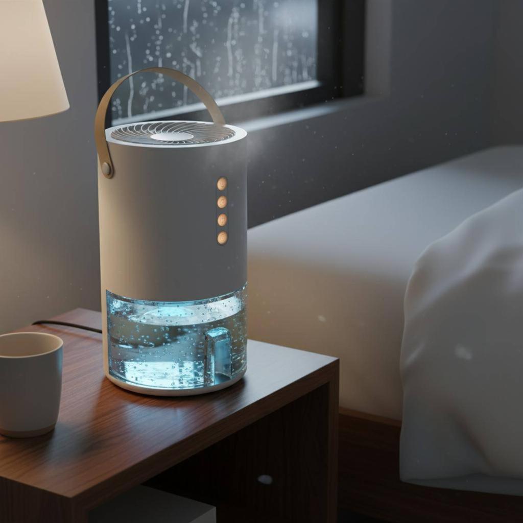 Portable Dehumidifier Transparent Reservoir Cylindrical Dehumidifier Moisture Remover Compact Upright Air Care Device Matte