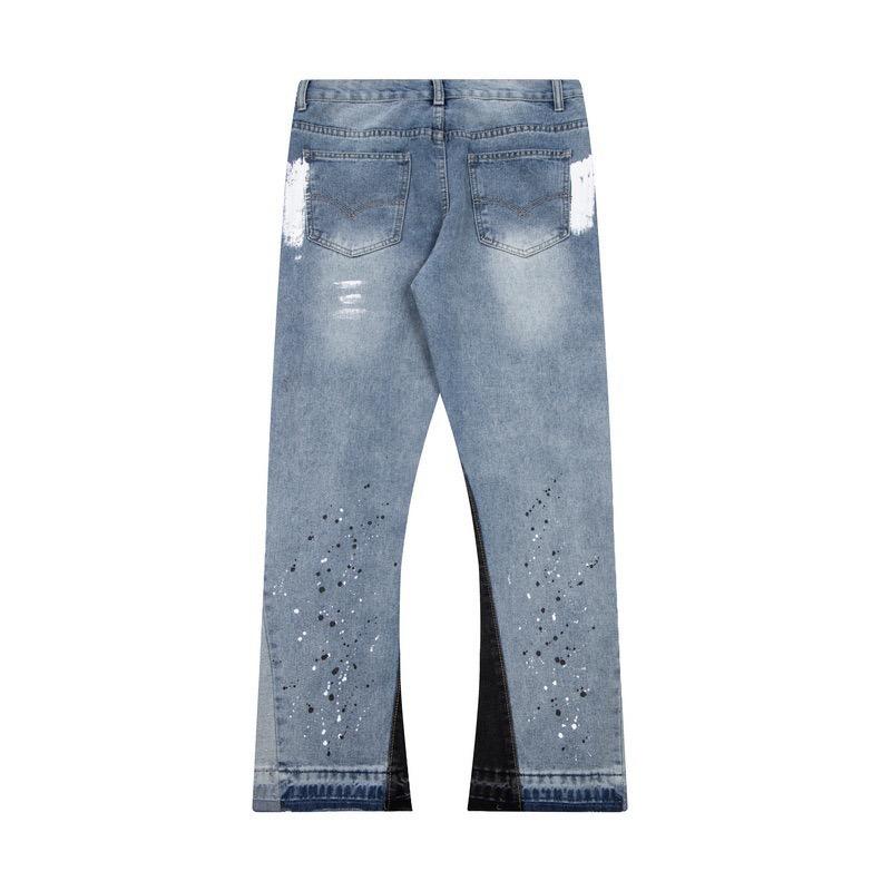 RogueWave High Street Washed Jeans Retro Personalized Straight-leg Splicing Flared Pants Trendy Denim Trousers