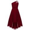 Kids Girls Ruched Shiny Beaded One Shoulder Dress High Waist High-low Hem Party Dress for Evening Proms