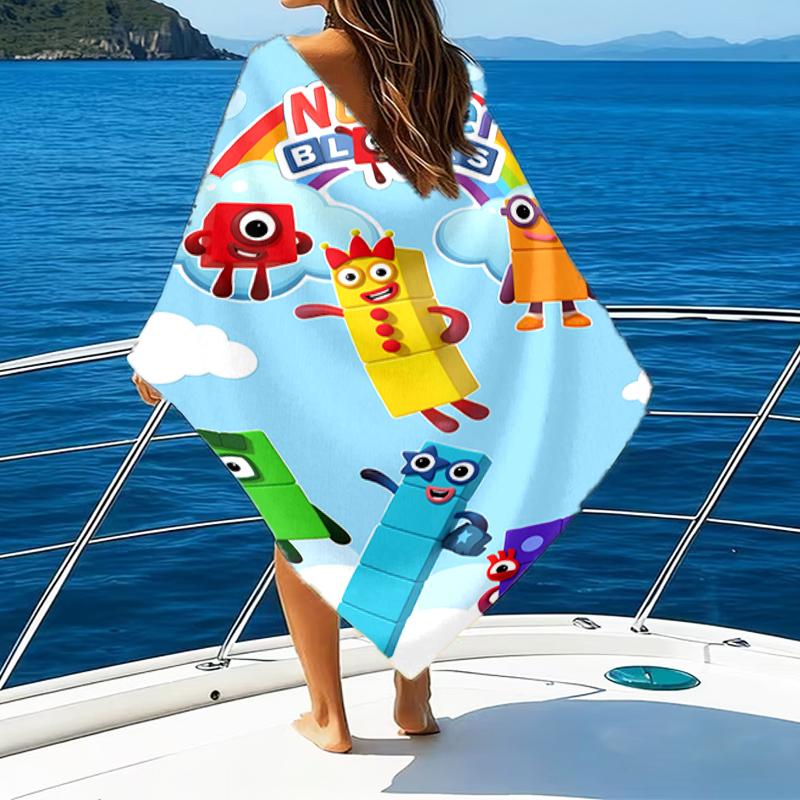 Beach Towel with Number block Pattern - soft,absorbent,machine washable Lightweight&Modern,swimming,Travel Essentials