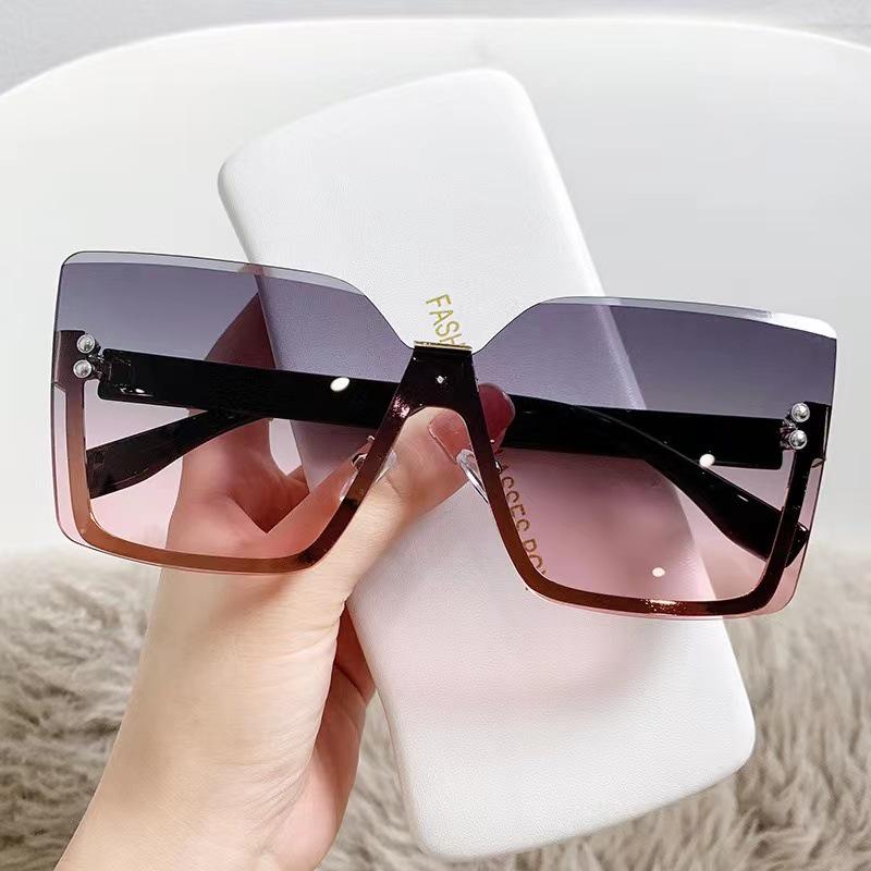 New Women's Semi-Rimless Metal Sunglasses - Trendy One-Piece Cut-Edge Design, UV Protection