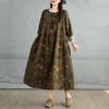 2025 Women Plus Size Spring Long Dress Loose Basic Printing Vintage Casual Floral Oversize Long Sleeve Maxi