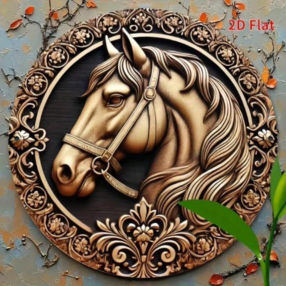 Horse Aluminum Metal Wall Art Round Decor Living Room Sign 2D Flat Print