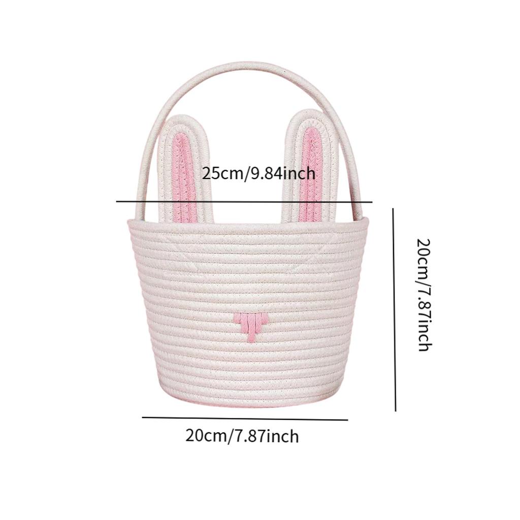 Пасхальная корзинка с кроликом для детей Мальчиков Девочек Корзинка для охоты за пасхальными яйцами Многоразовая корзинка из хлопковой веревки с ушками кролика Подарки для детского душа