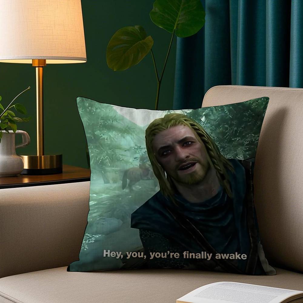 Эй Ты Ты Наконец Проснулся Мем Скайрим Наволочка Уютная Плюшевая Наволочка С Двусторонней Печатью – Домашний Подарок для Декора Спальни