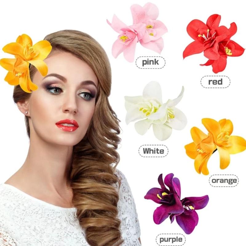10pcs Fabric Hawaiian Double Flower Hair Clip Tropical Floral Barrettes Elegant Hairpin Beach Accessories For Women Girls