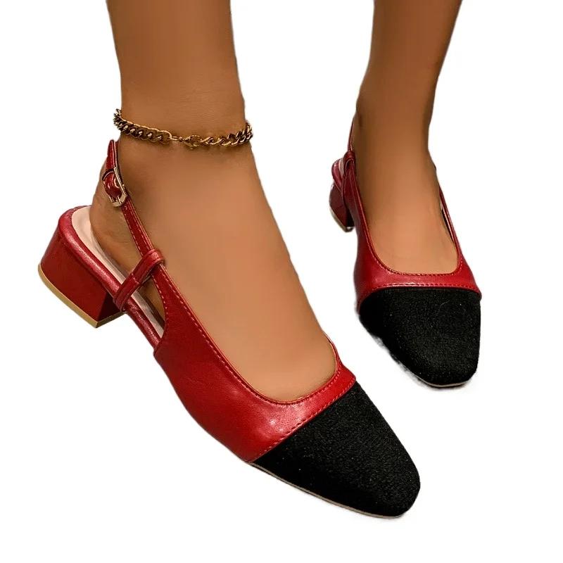 Женские туфли с пряжкой на ремешке, женские туфли на высоком каблуке, модные, подходящие по цвету, для офиса и карьеры, новые сандалии больших размеров с закрытым носком