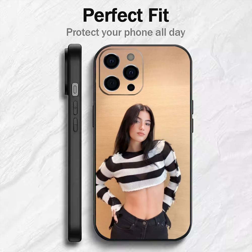 TK-CD C-Charli D-Amelio Aesthetic Phone Case For iPhone17,16,15,14,13,12 Plus,Max Soft Silicone Black Cover