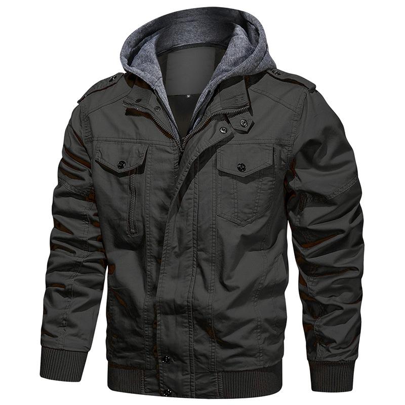 Men's Cotton Military Jacket Casual  Work Army Field Flight Pilot Bomber Jacket with Detachable Hood USA Size