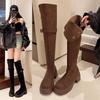 Мода 2025 Осень Мода Замшевая обувь Толстый каблук Женские Сапоги до колена Ретро Противоскользящие Уличные Рыцарские Женские Сапоги