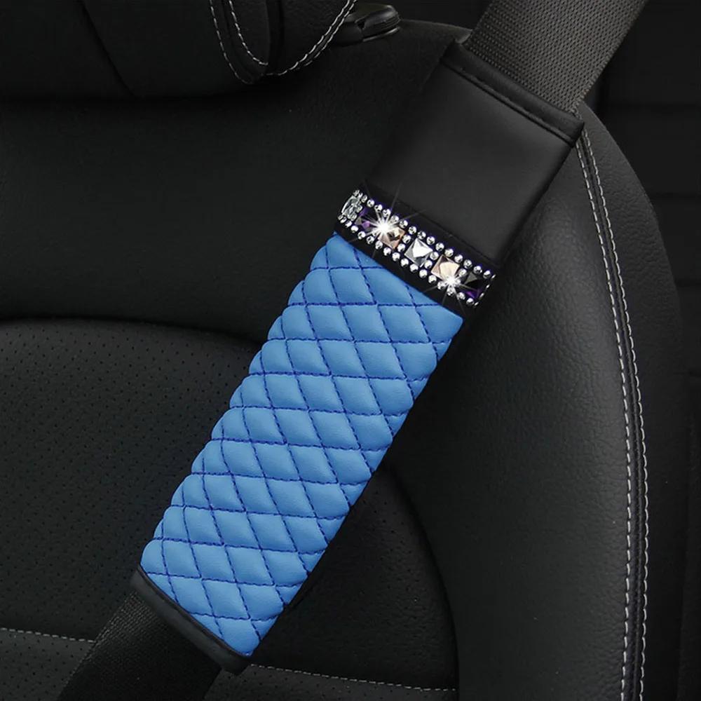 1 шт. Универсальный кожаный чехол на ремень безопасности для автомобиля с бриллиантами и стразами, дышащий плетеный клетчатый протектор для плеча, автомобильные аксессуары