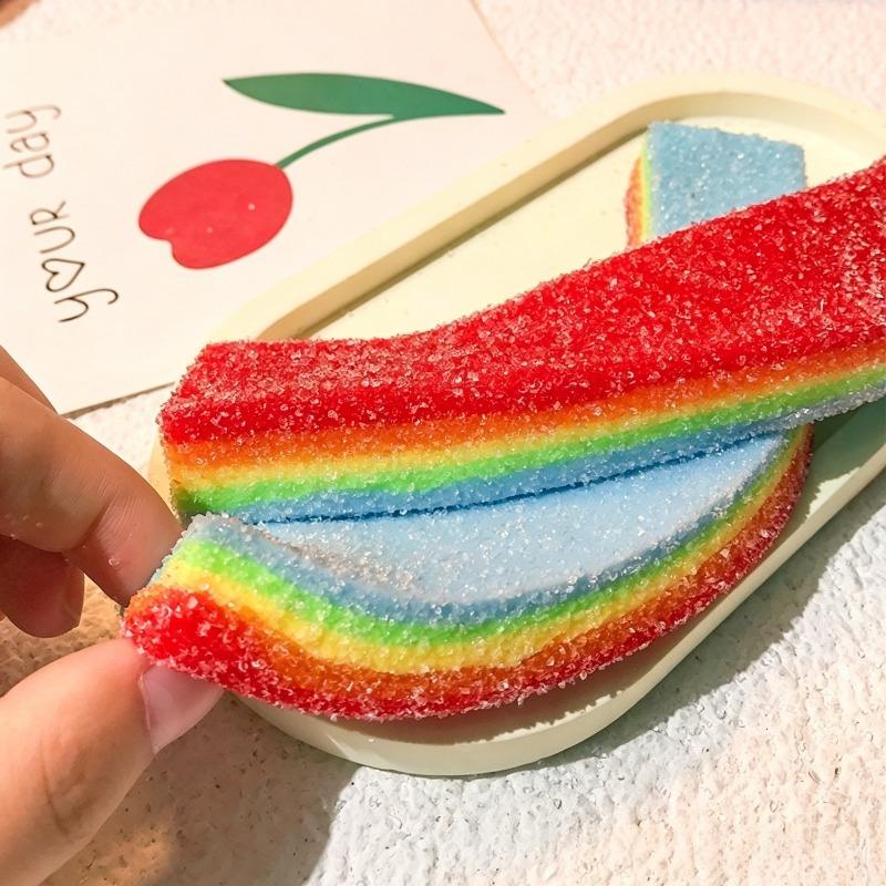 Сквиши Радужная Конфета Антистресс Мялка Мягкая Радужная Полоска Растягивающаяся Игрушка-Фиджет Декор для Офисного Стола и Сенсорная Игра