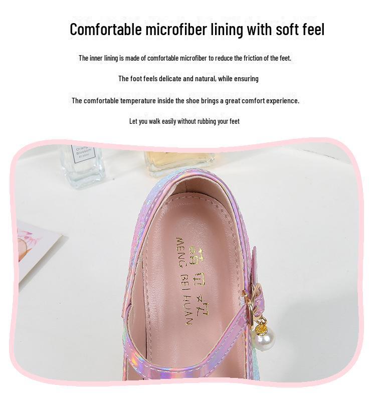 Туфли на каблуках из кожи с кристаллами для девочек — весенне-осенние туфли принцессы с мягкой подошвой для подиумов