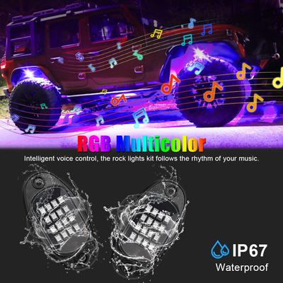 Undergolw Music Sync RGB LED Rock Lights для Jeep Off-Road Truck Boat Bluetooth APP Control 4/6/8 In 1 Car Chassis Light