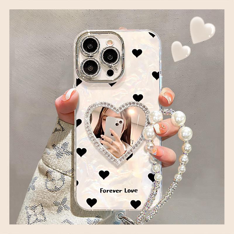 Браслет-зеркало Love подходит для чехла мобильного телефона Apple 17promax iphone15 новый женский 16 легкая роскошь высокий стиль