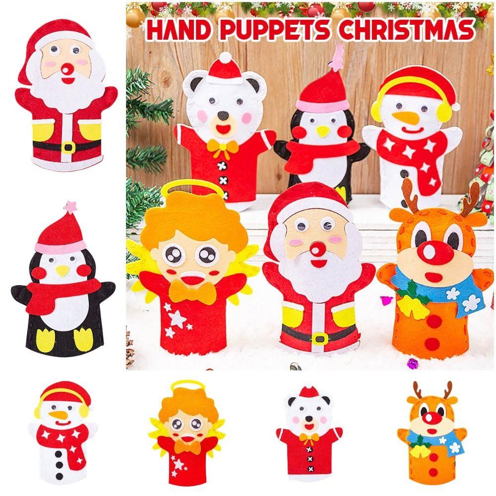 Cartoon Santa Christmas Hand Puppet Non-woven Felt Fabrics Sewing Kit DIY Craft Sewing Felts  Kids
