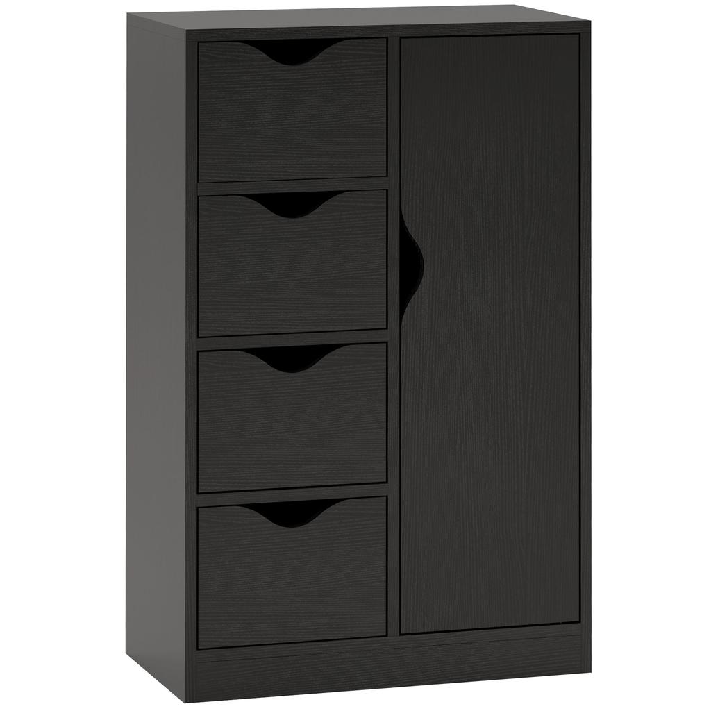 Storage Cabinet Sideboard With 1 Door And 4 Drawers Wooden For Living Room Kitchen Entryway Dining Room Black