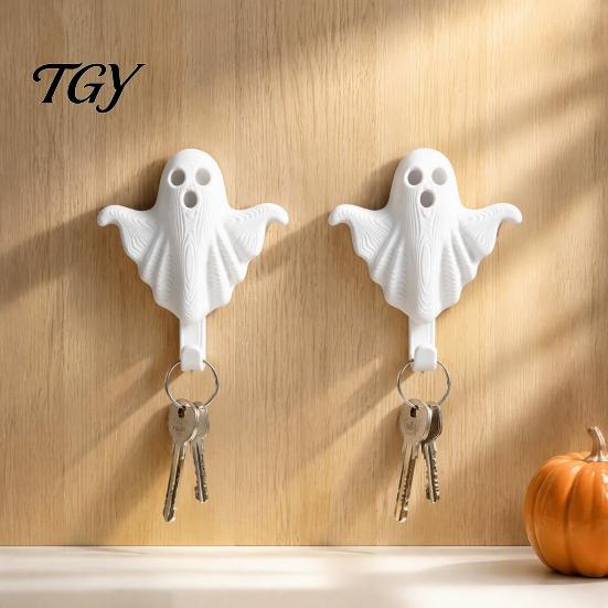 Bathroom Towel Rack 2Pcs 3D Printed Halloween Ghost Wall Hook, Decorative White Hanger for Versatile Mount Hats Towels Keys, Creative Storage