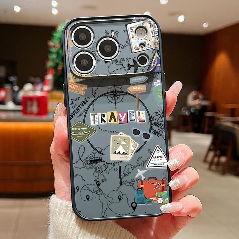 Магнитный чехол для телефона с узором "Карта путешествий" для iPhone 17 Pro Max 16 15 14 13 Pro Max Для Magsafe Беспроводная зарядка ТПУ ПК Задняя крышка