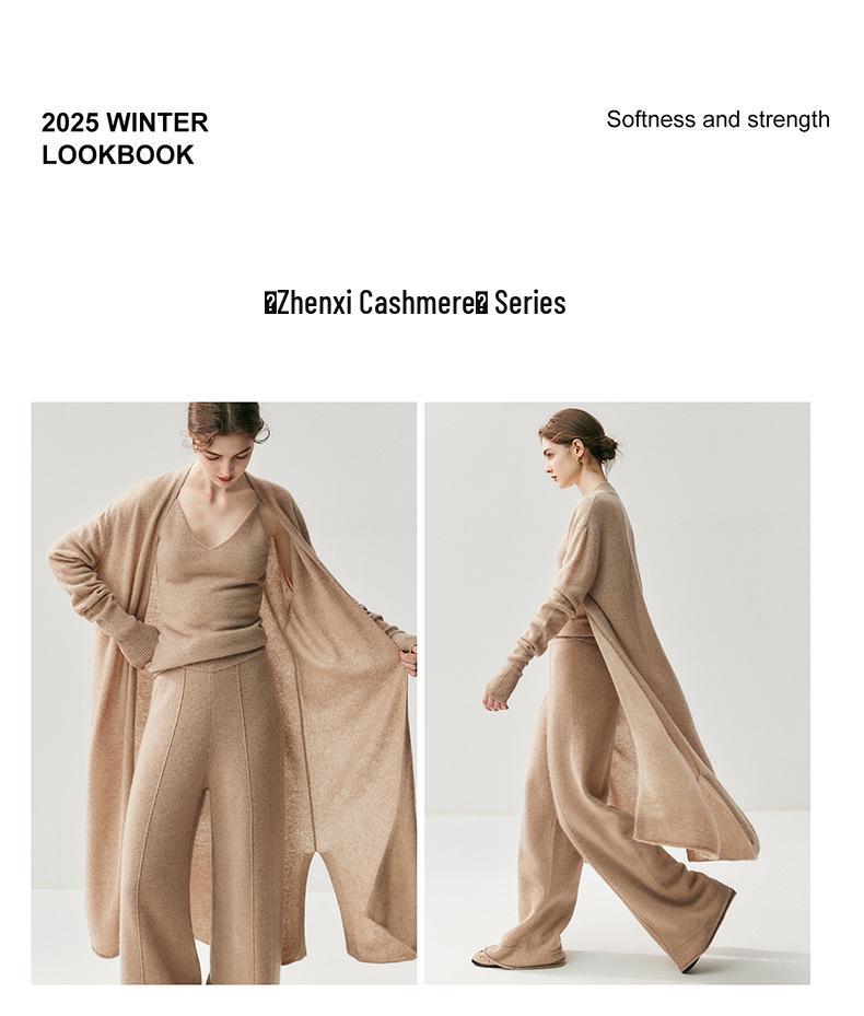 2025 Cashmere Rolled Edge Long Cardigan: Autumn/Winter Collarless Outerwear for Women - Comfy, Stylish & Perfect for Commuting