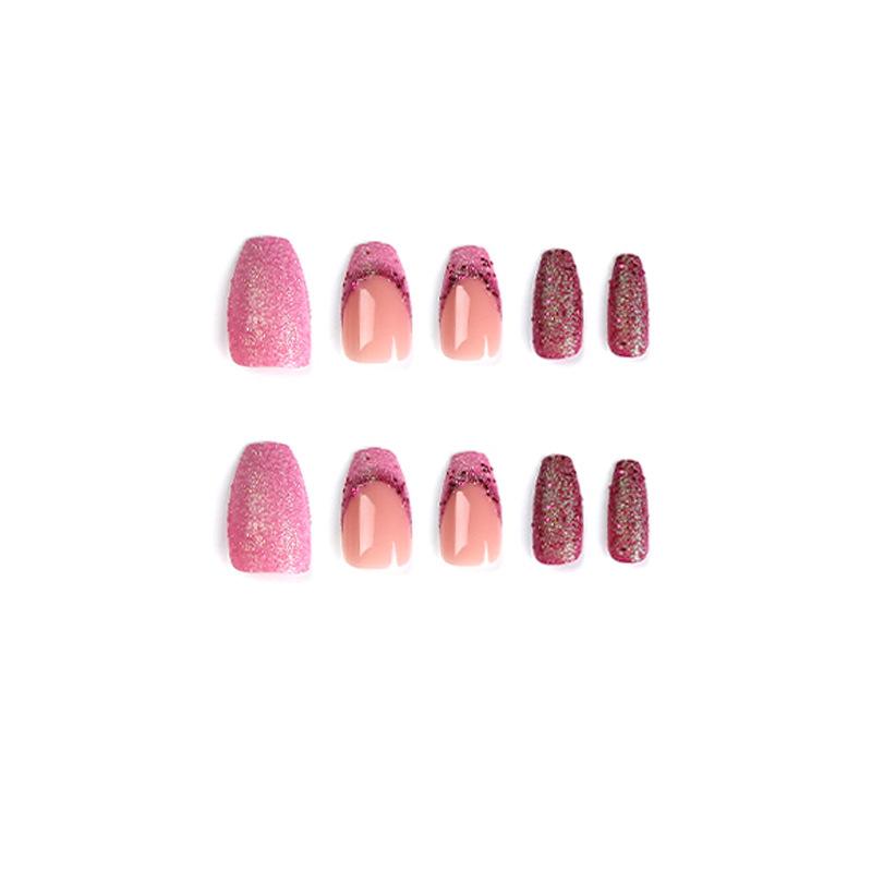 24 шт. пудра для ногтей фиолетовые блестки французский нейл-арт носимые наклейки для ногтей готовый съемный ноготь