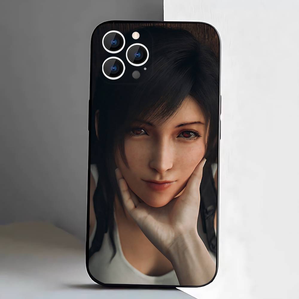 Чехол для телефона F-Final F-Fantasy Aerith T-Tifa Для iPhone 17,16,15,14,13,12,11,Pro,XS,Max,XR,Plus,E,SE4,Mini Черный Мягкий Чехол