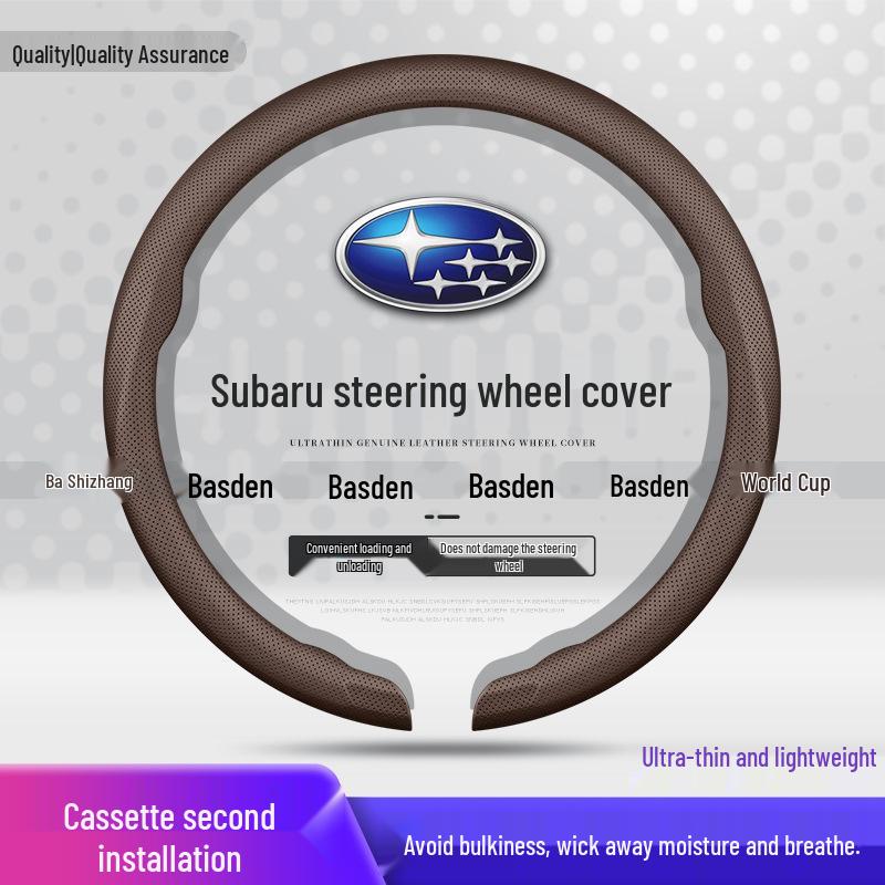Genuine Leather Steering Wheel Cover for Subaru Models: XV, Crosstrek, Forester, Impreza, Outback, WRX, Levorg, BRZ