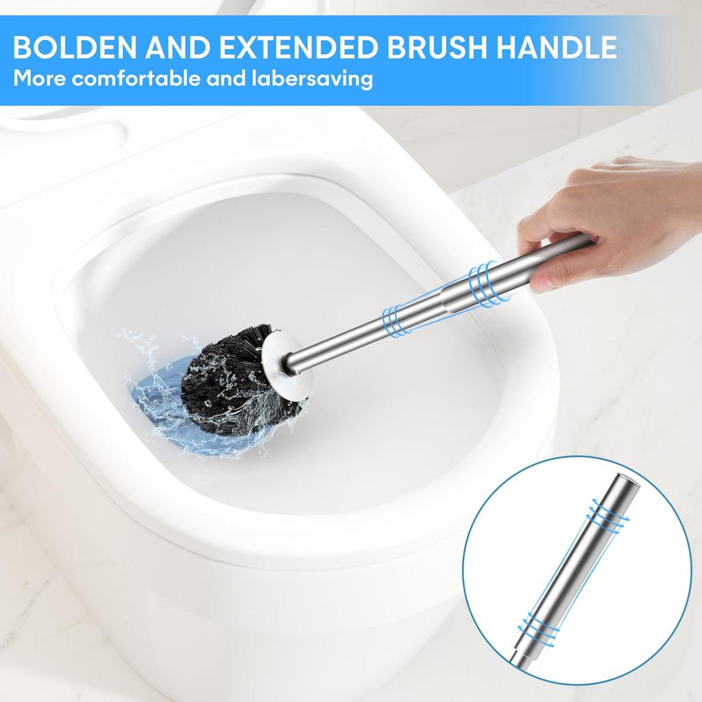 Siapapla SUS304 Stainless Steel Toilet Brush with Stylish Toilet Toilet Bowl Cleaning Brush and Holder Silver Case, Brush, Set, 360° Brush, (Nylon