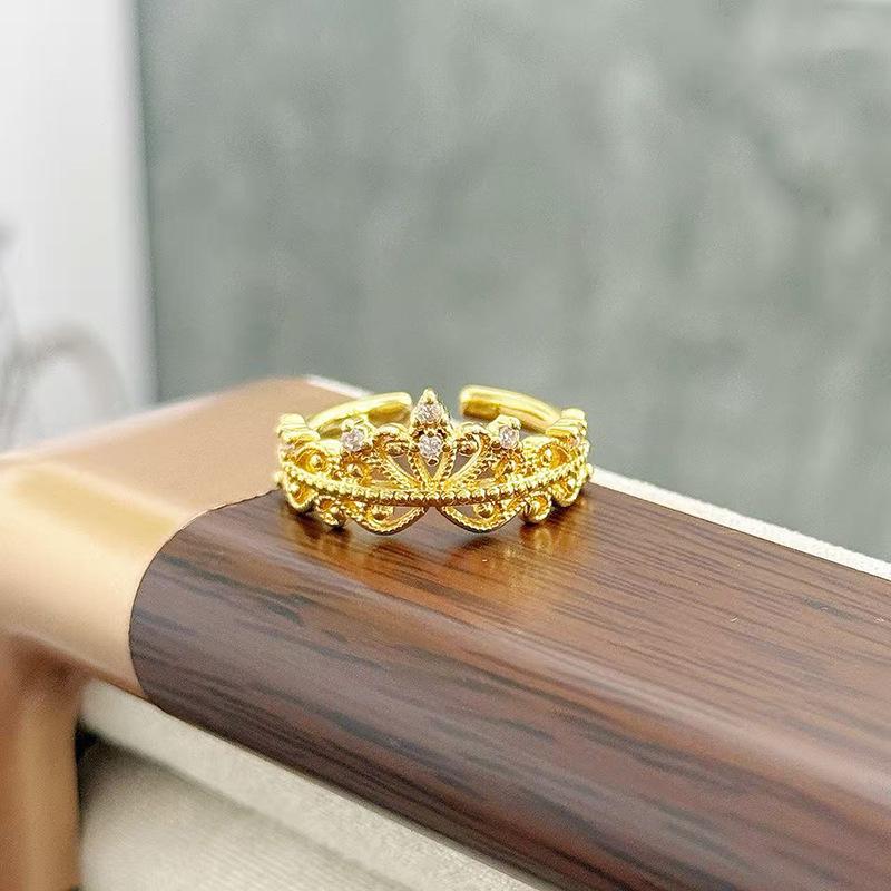 Средневековое Винтажное Легкое Роскошное Кольцо с Открытым Безелем и Короной из Бусин, Изысканное Французское Кольцо на Указательный Палец в Ретро Придворном Стиле с Цирконом