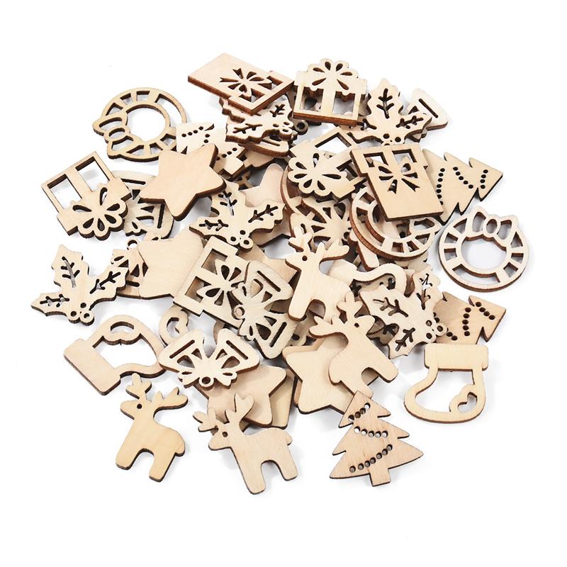 50 шт. рождественские деревянные украшения незаконченные деревянные срезы чип рождественская елка подвесной кулон Noel домашнее украшение DIY подарок ремесло