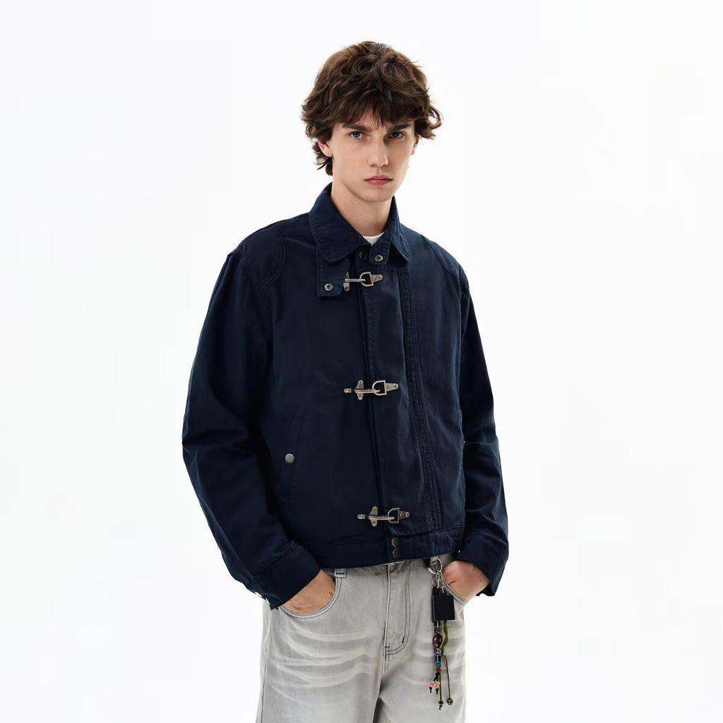 Мужская осенняя повседневная куртка на металлической кнопке и крючке