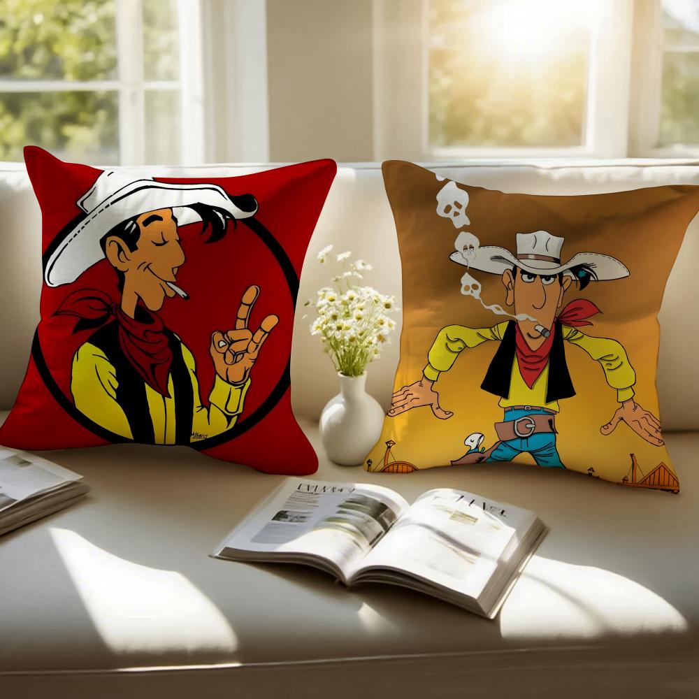 Classic Western Cartoon LLucky Luke Cushion Cover Pillowcase Antidustmite Invisible Zipper Short Plush Sofa Cushion