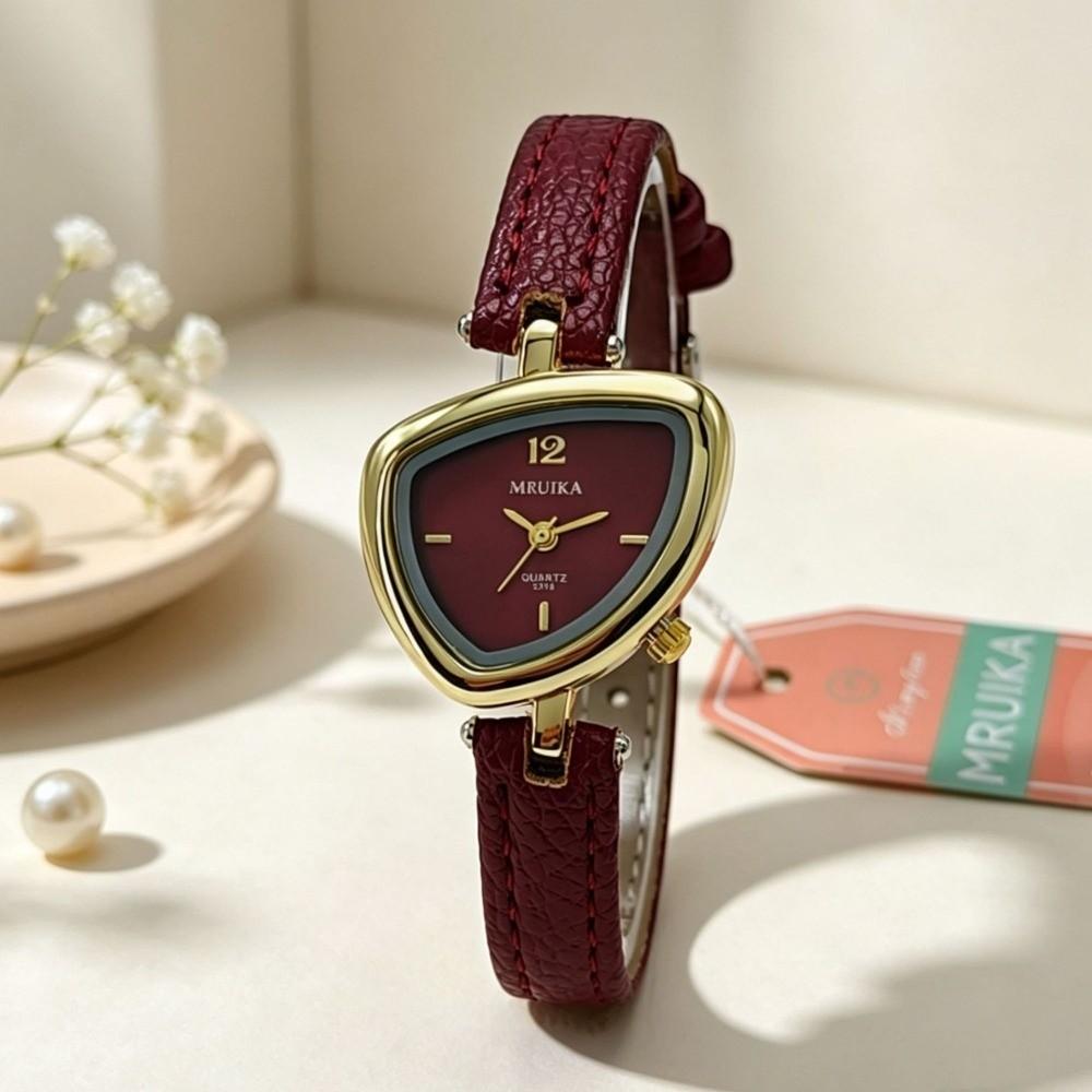 Leather Strap Irregular Triangle Watch Quartz Movement Leather Strap Wristwatch Women