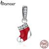 BAMOER, рождественские носки из 100% стерлингового серебра 925 пробы, красные бусины, подвески, подходят для женщин, браслеты, ожерелья, сделай сам