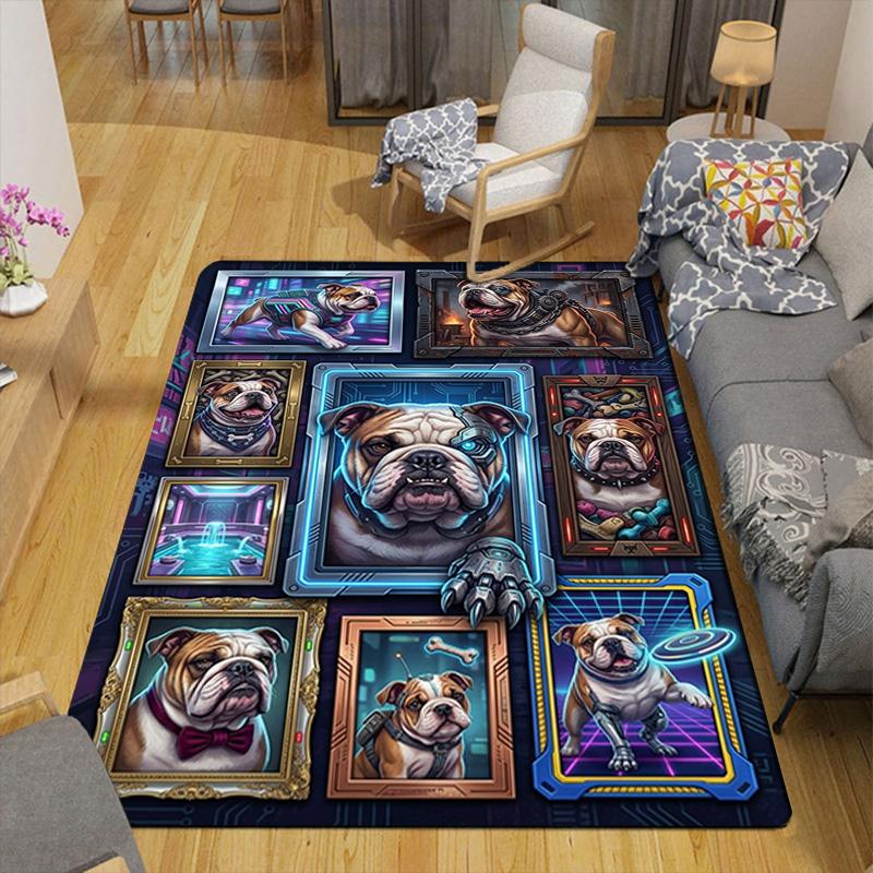 Cybernetic Bulldog Portraits Pattern Rug Floor Mat for Living Room or Bedroom Soft and Comfortable Carpet a Gift for Birthday and Holiday.