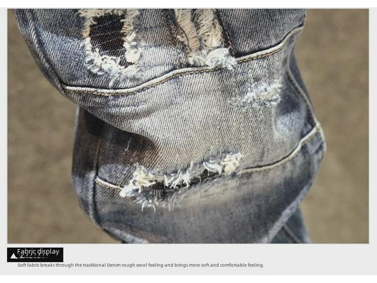 Мужские модные облегающие рваные джинсы скинни с эластичной тканью и нашитыми заплатками