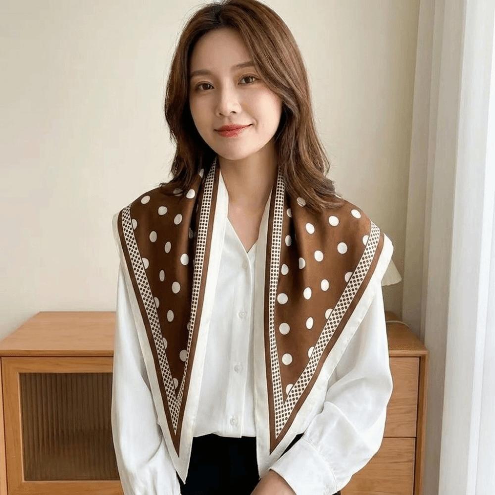 Thin Imitation Silk Scarf Printed Waist Tying Scarf Stacked Wear Polka Dot Triangle Scarf Festival