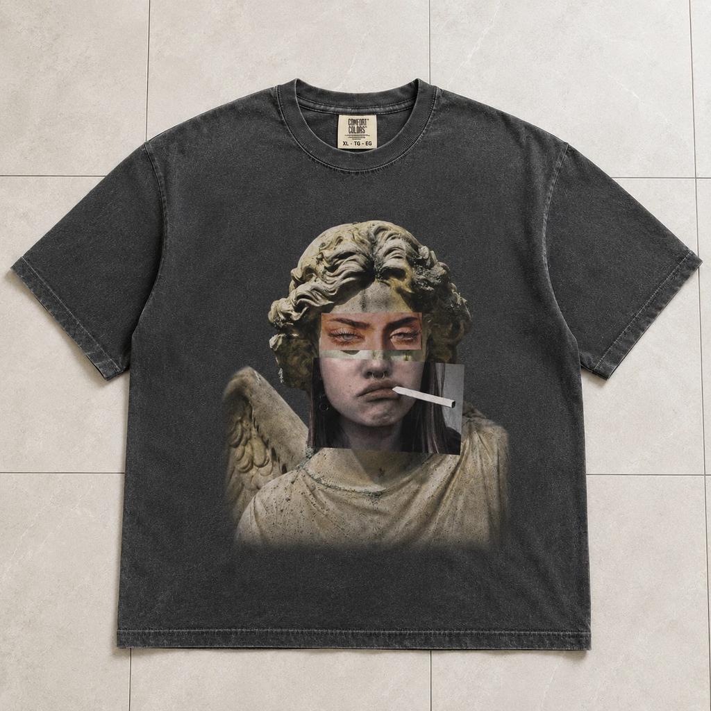 Vintage Angel Statue Collage T-Shirt Dark Aesthetic Y2K Grunge Gothic Graphic T