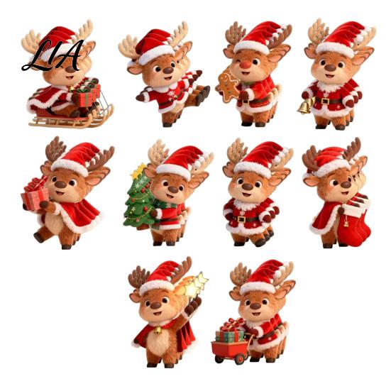 2D Flat Wood Deer Decorations Christmas Elk Ornaments, Wooden Cute Reindeer Hanging Decoration, Cartoon Lightweight Animal Ornaments Pendants with Hat
