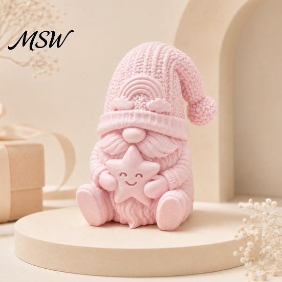 Unique Holiday Gift for Friends 3D Printed Gnome Figurine Holding Smiling Star, Faceless Statue with Whimsical Fireplace Mantle Decor Knit Hat,