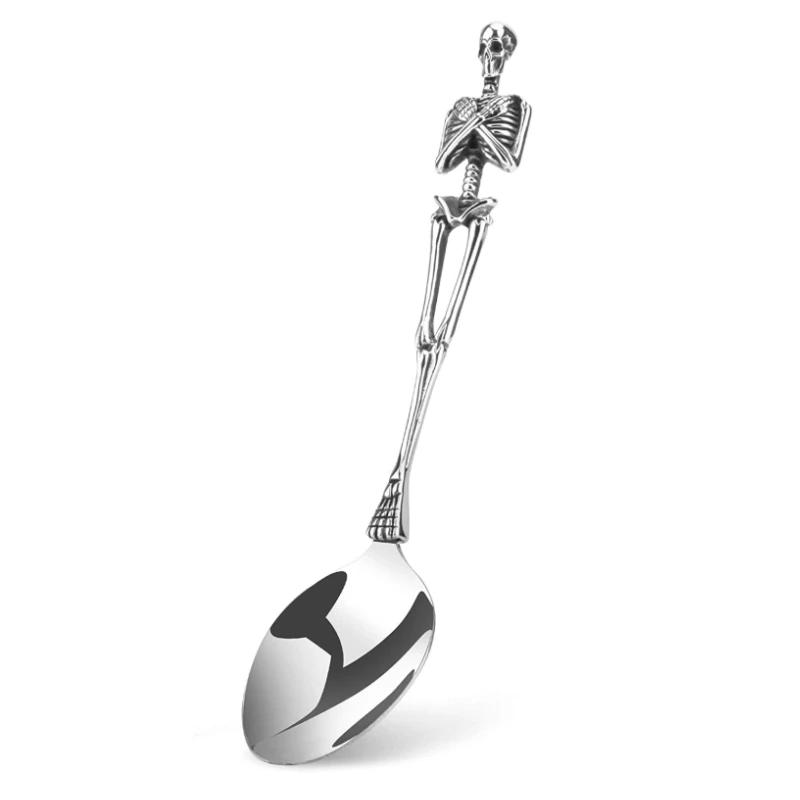 Новые титановые стальные черепа для мужчин вилка и ложка ювелирные изделия аксессуары индивидуальность мода очарование уникальный титан для ужина инструмент подарок